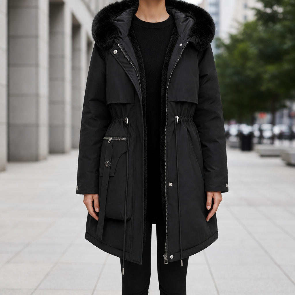 Funchal Faux Fur Hooded Parka in Black