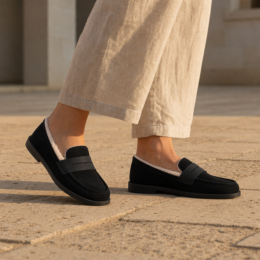 Matera Fur Lined Loafers in Black