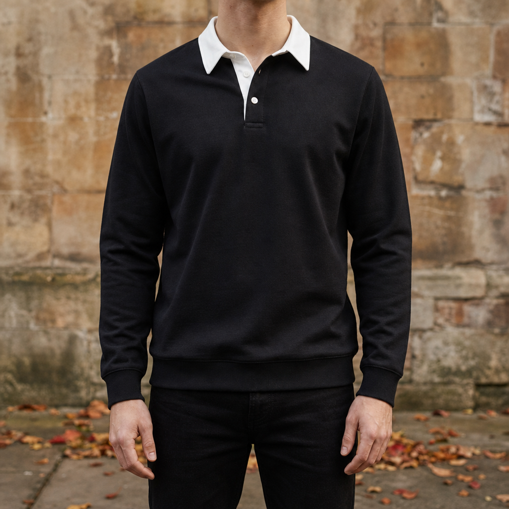 Skopelos Polo Collar Sweatshirt in Black