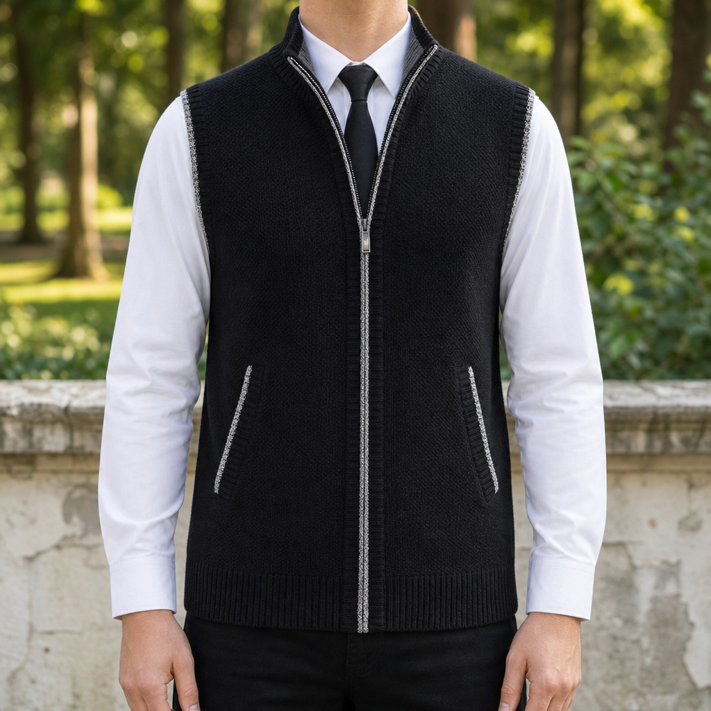 Amalfi Full-Zip Sweater Vest in Black