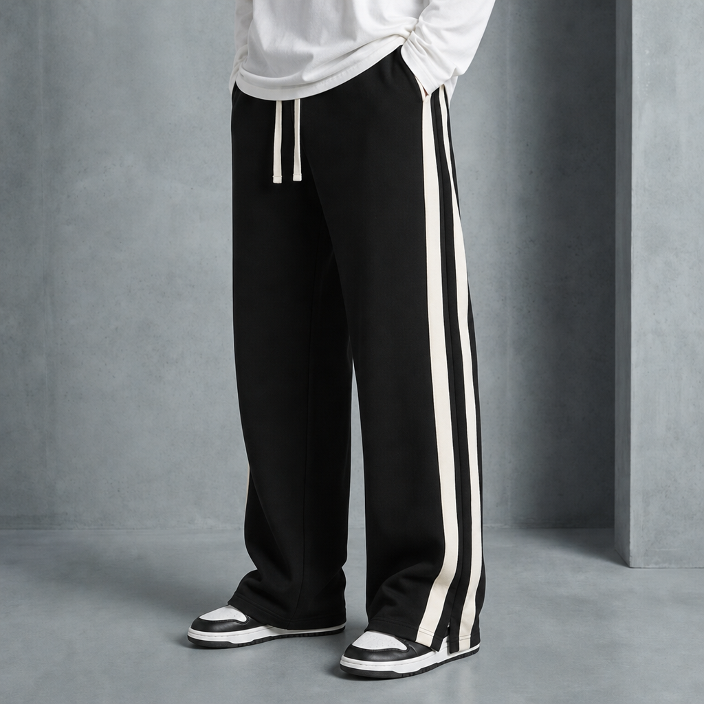 Bolzano Striped Wide Leg Sweatpants in Black