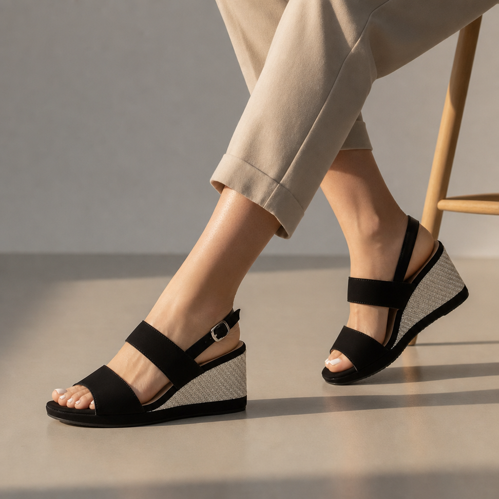 Narbonne Wedge Platform Sandals in Black