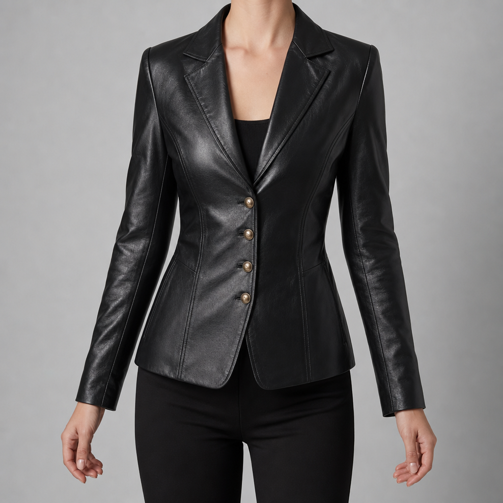 Cefalu Slim Fit Leather Jacket in Black