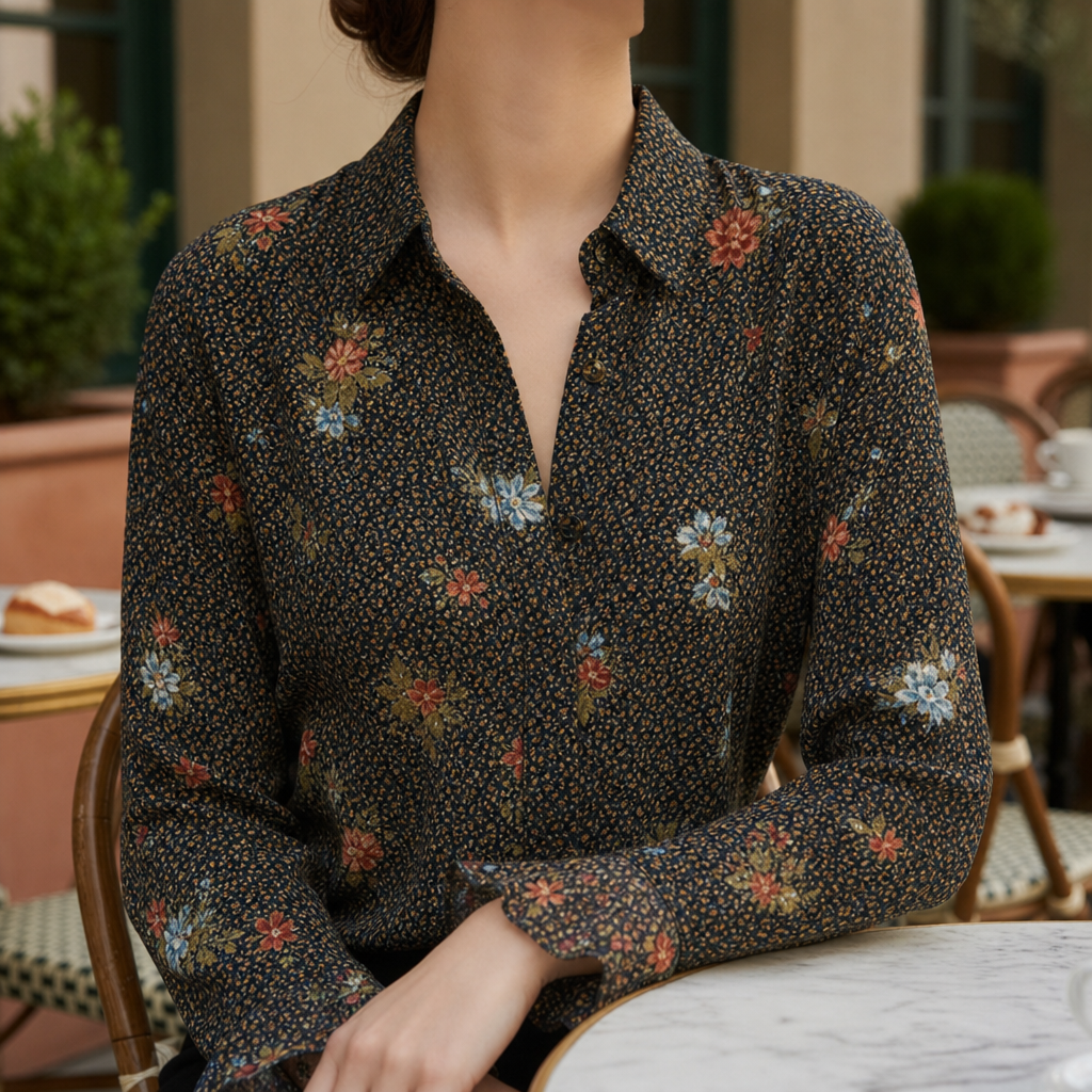 Kefalonia Floral Print Blouse in Black