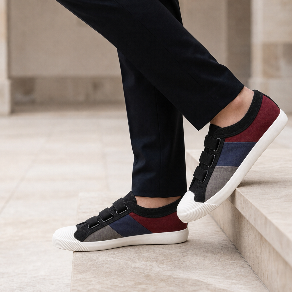 Cinque Terre Color Block Canvas Sneakers in Black-White
