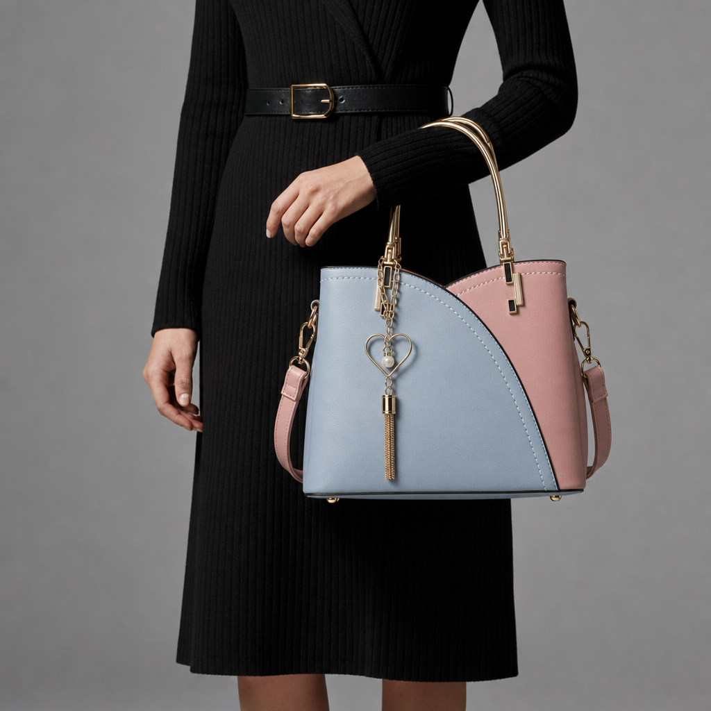 Verona Dual-Tone Structured Handbag in Blue Pink