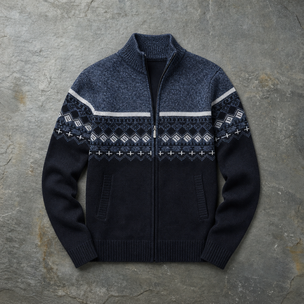 Avila Fair Isle Zip Cardigan in Blue