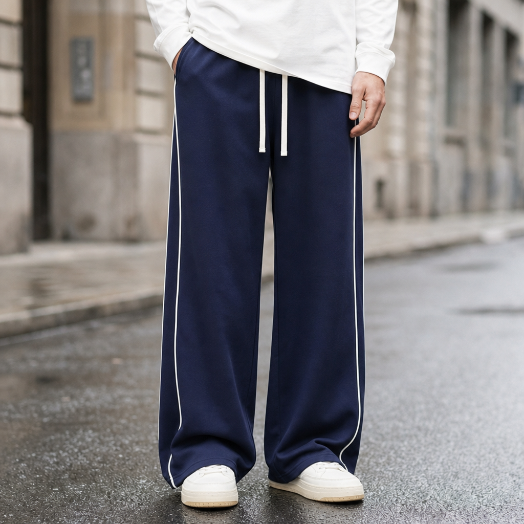 Calvi Wide-Leg Stripe Pants in Blue