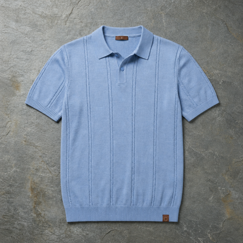 Murcia Cable Knit Polo in Blue