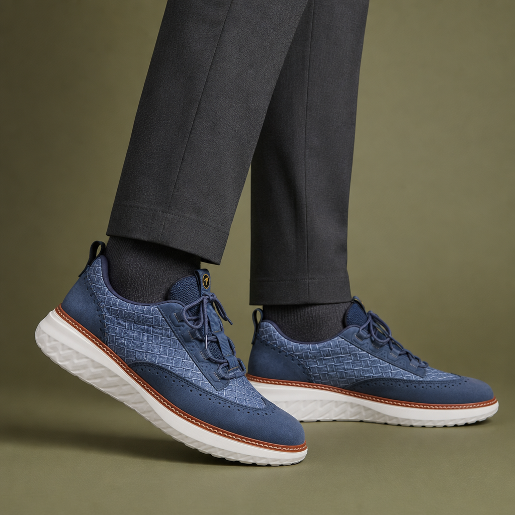 Valletta Woven Leather Dress Sneakers in Blue