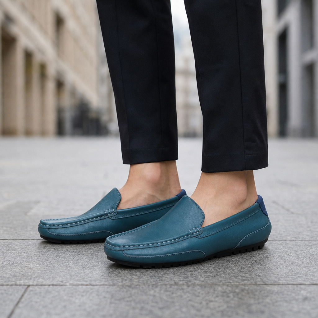 Noto Leather Slip-On Loafers in Blue