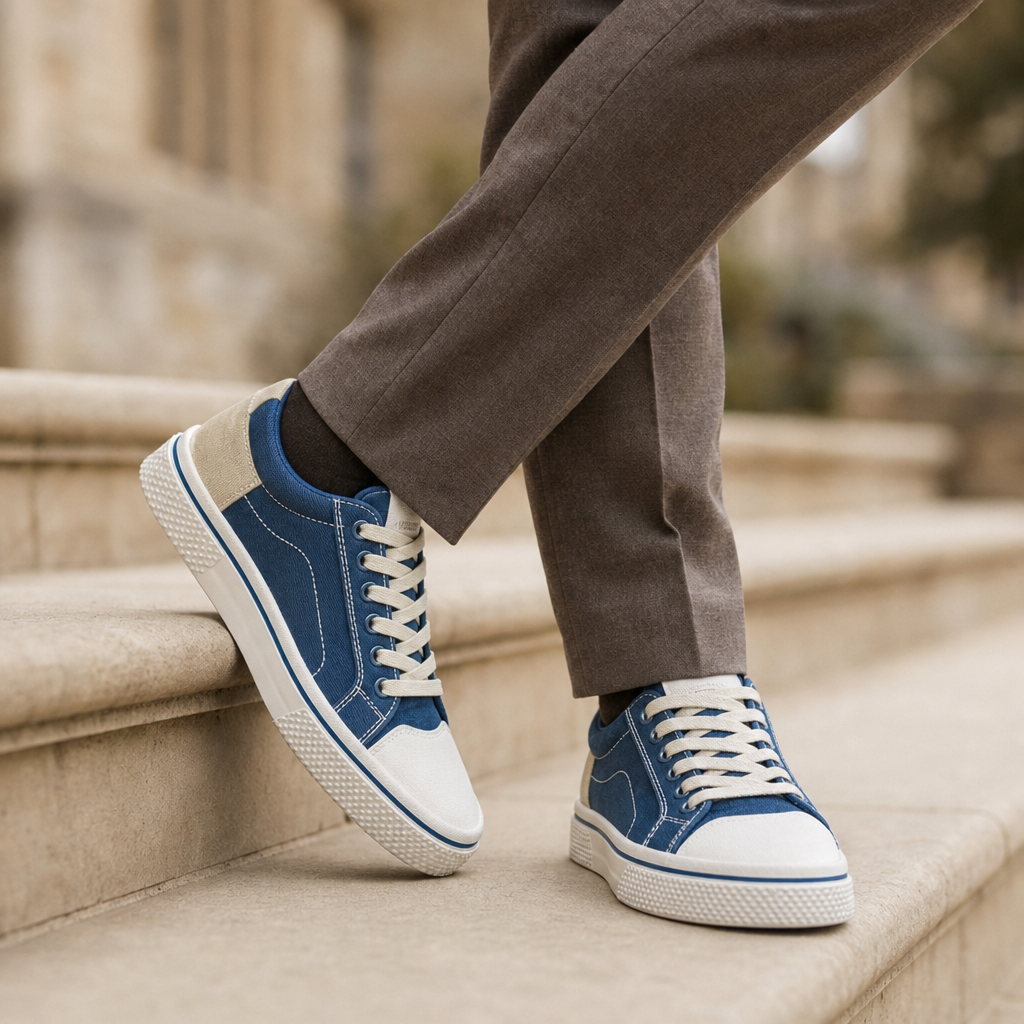 Lamego Two-Tone Canvas Sneakers in Blue