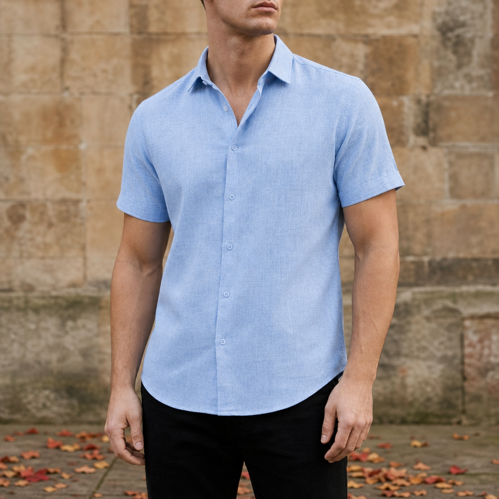 Mykonos Linen Short Sleeve Shirt in Blue