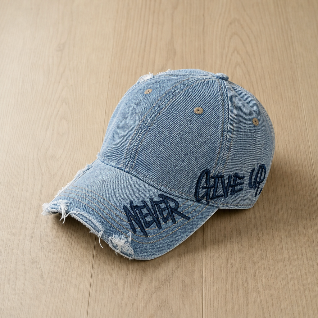 Siracusa Distressed Denim Cap in Blue