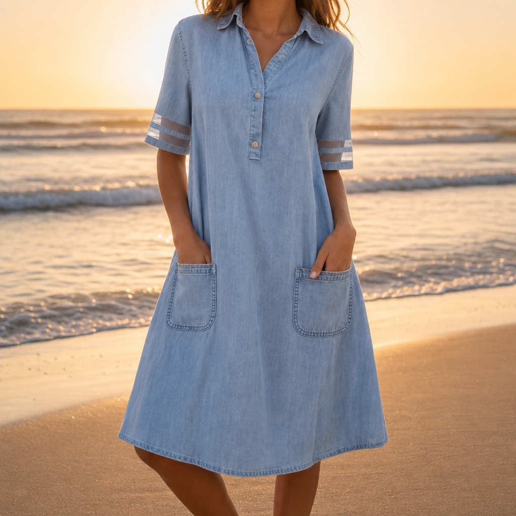 Kakopetria Denim A-Line Shirt Dress in Blue