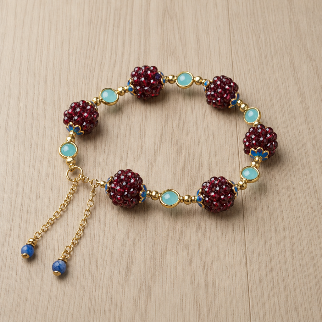 Valencia Garnet Crystal Cluster Bracelet in Blue