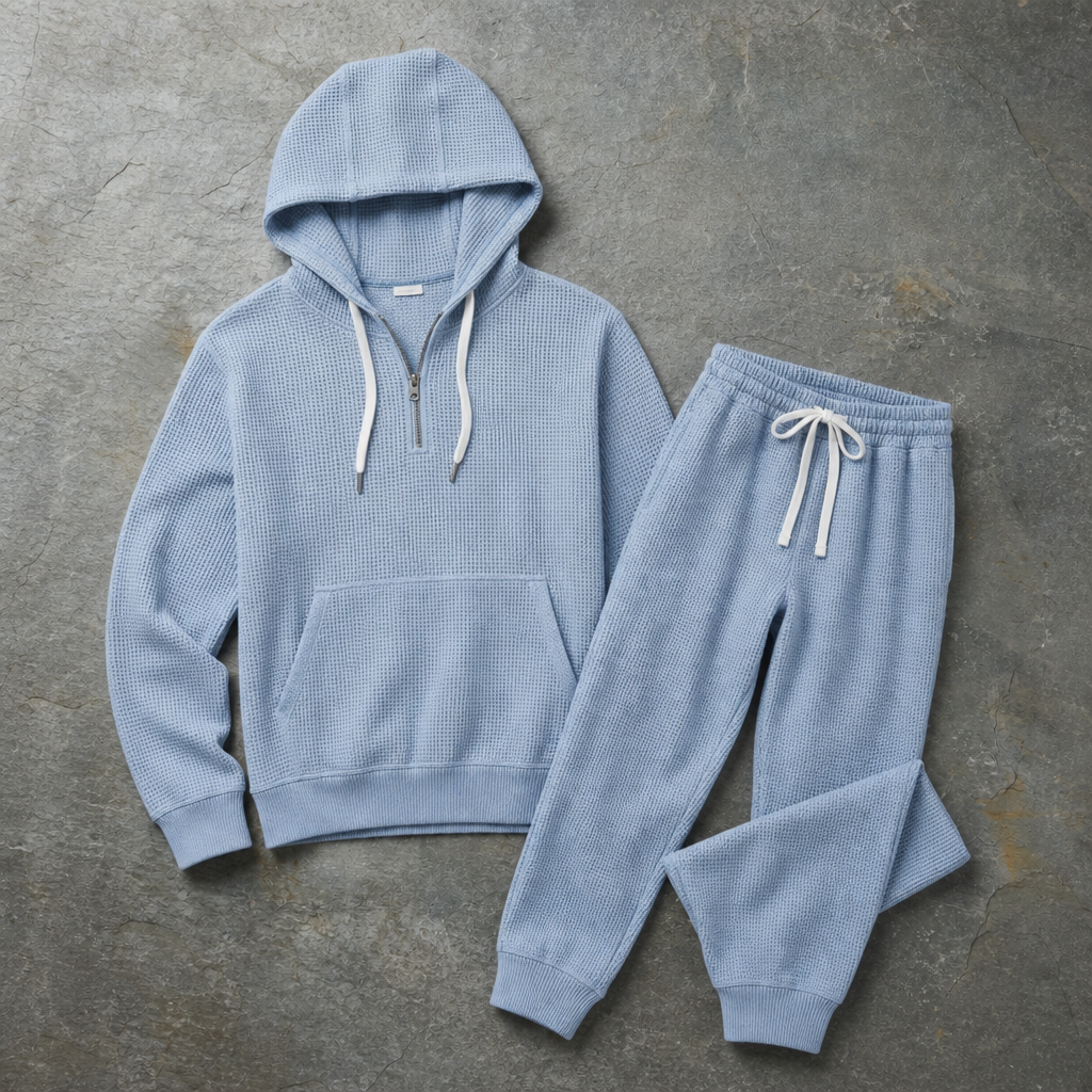 Vieste Waffle Knit Tracksuit Set in Blue