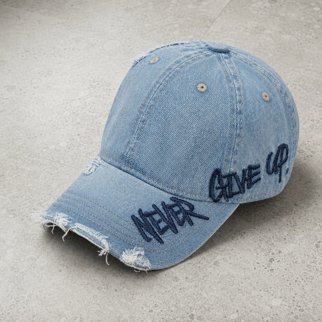 Denia Distressed Denim Cap in Blue
