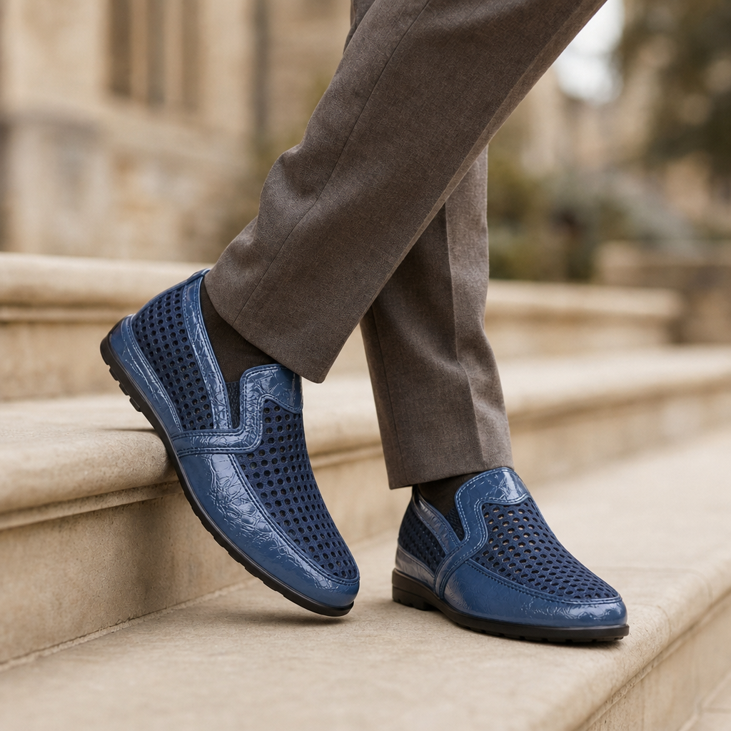 Poros Mesh Leather Loafers in Blue