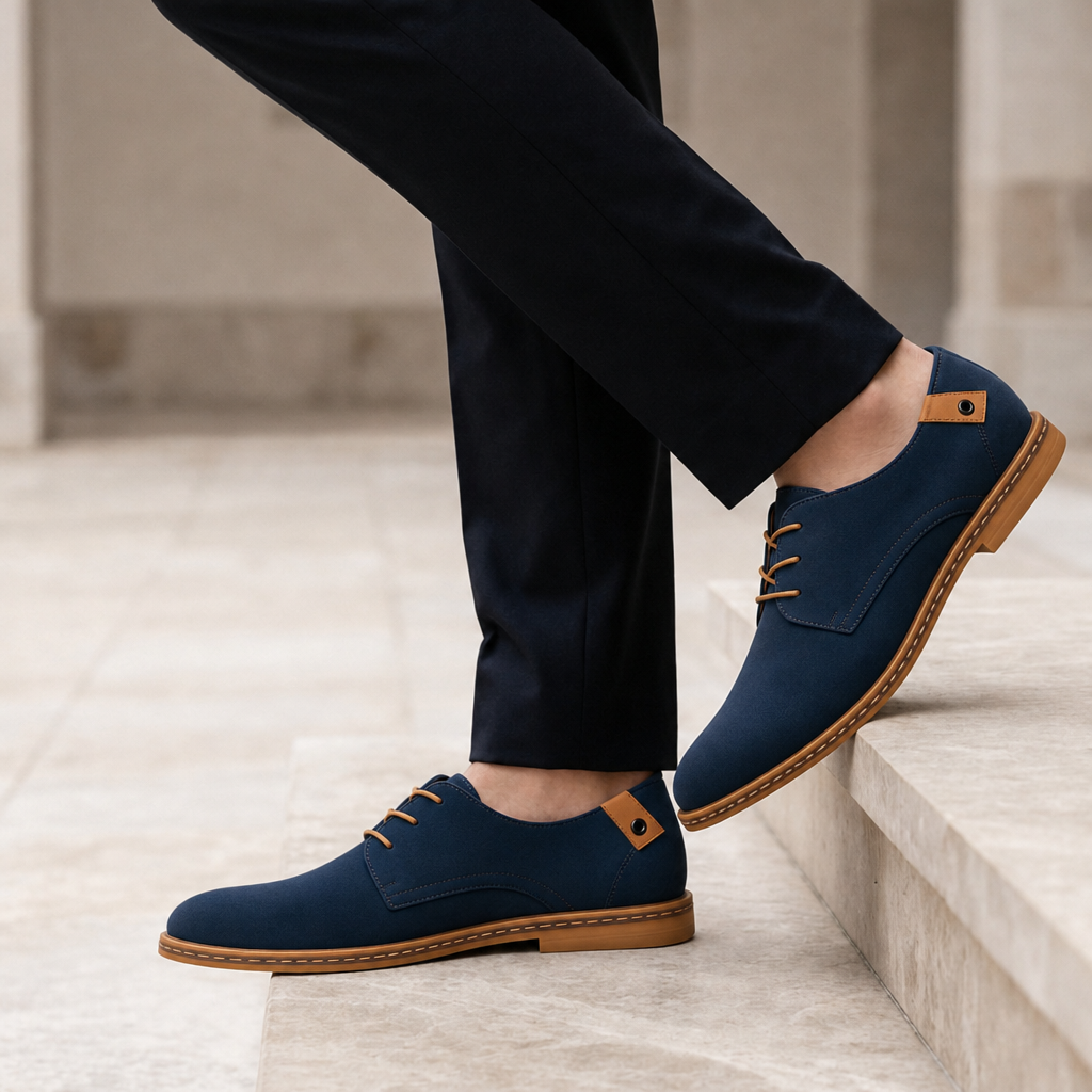 Porteza Suede Derby Lace-Ups in Blue