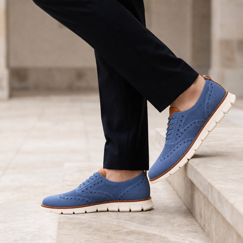 Tropea Knit Brogue Oxford Sneakers in Blue