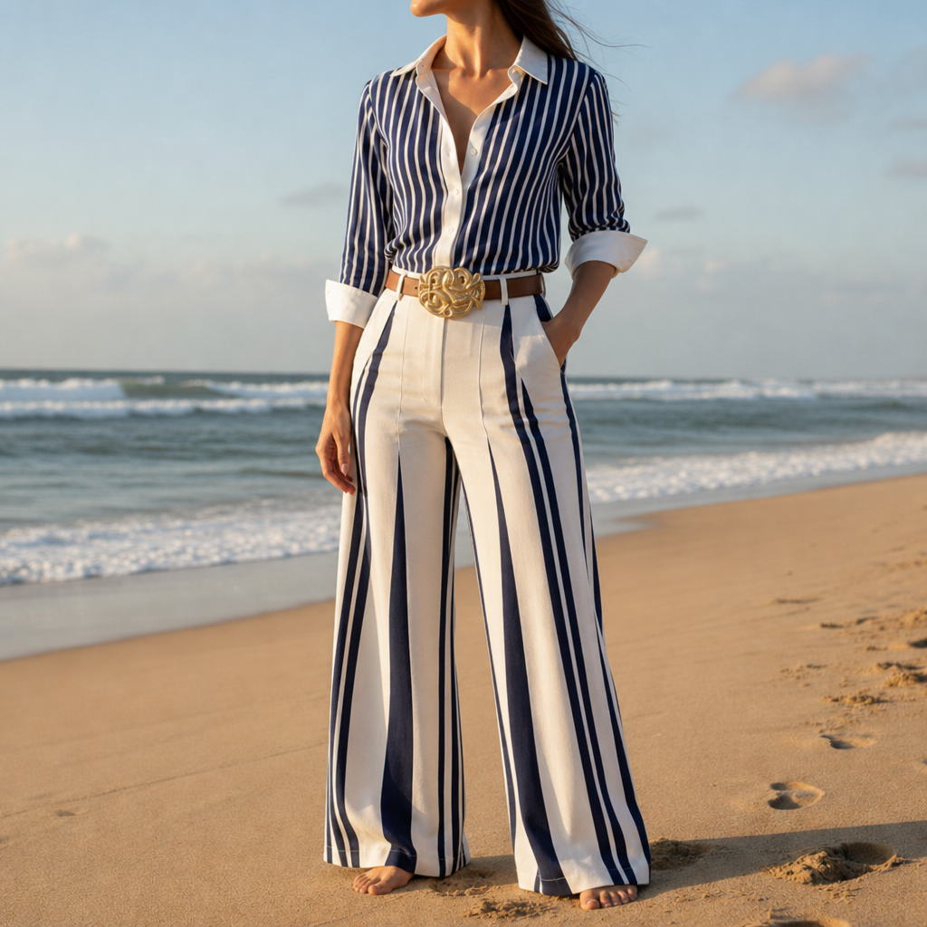 Maratea Striped Shirt Co-Ord Set in Blue