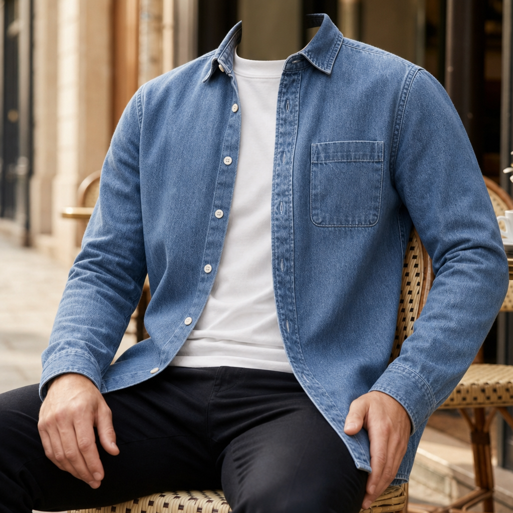 Symi Washed Denim Overshirt in Blue