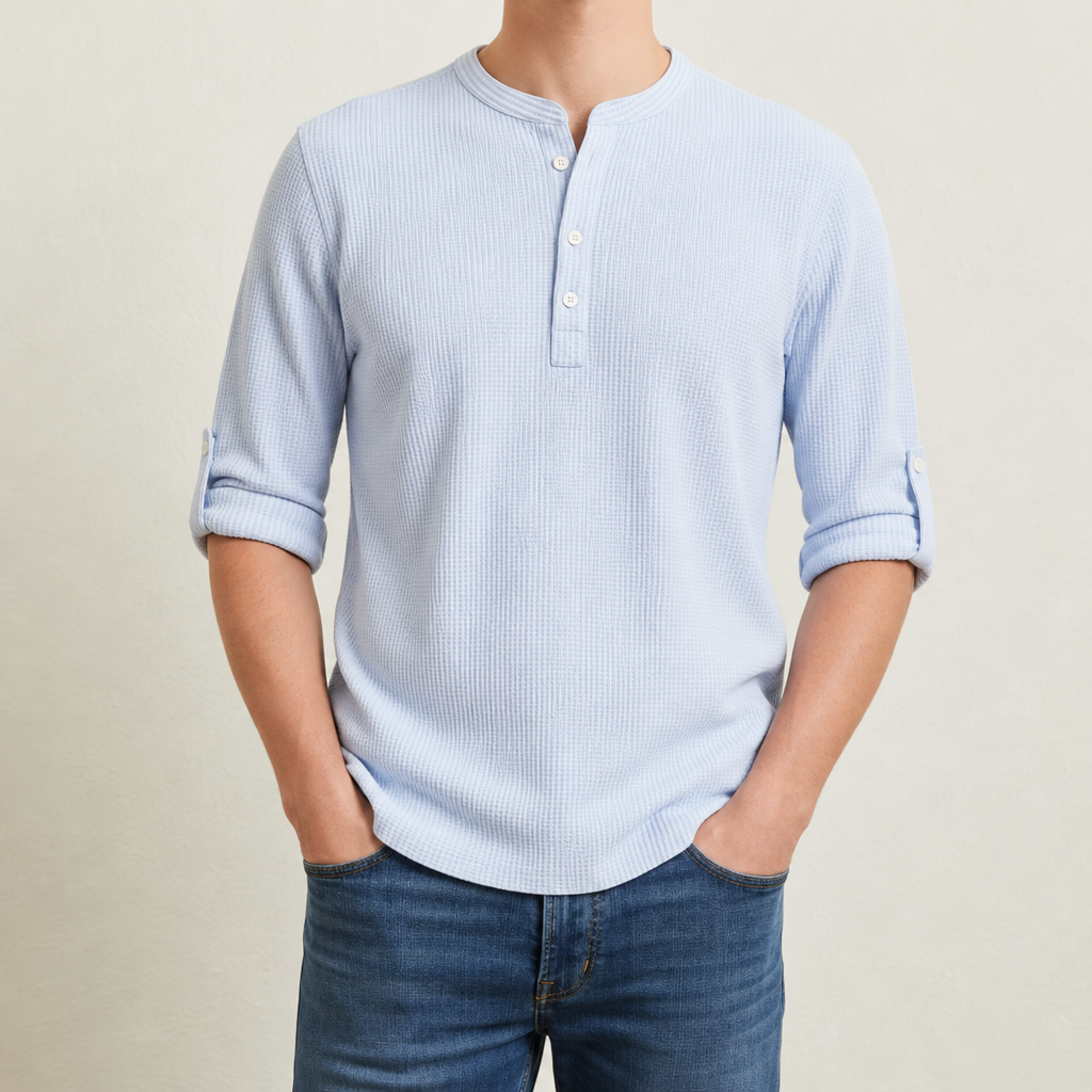 Ierapetra Waffle Henley Shirt in Blue