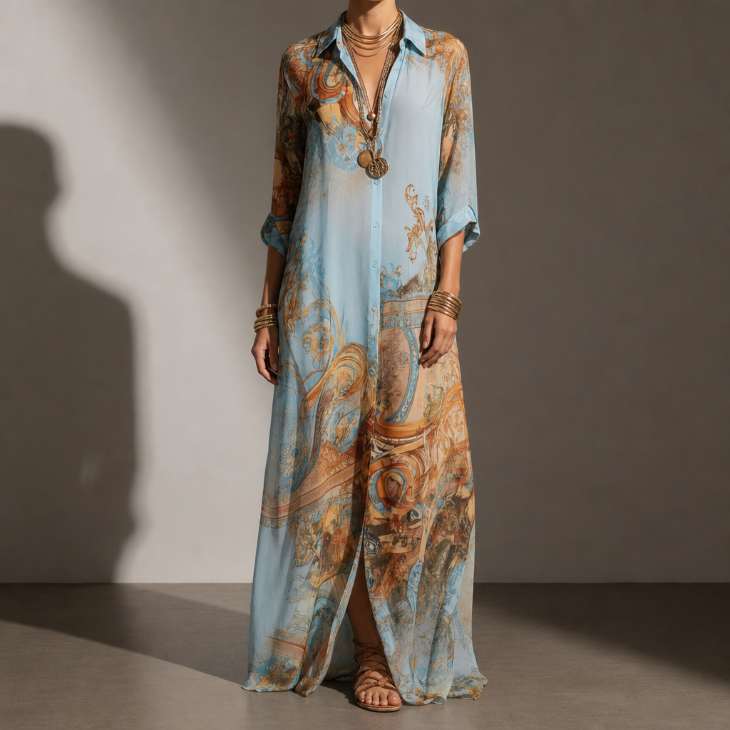 Cavtat Baroque Print Maxi Dress in Blue