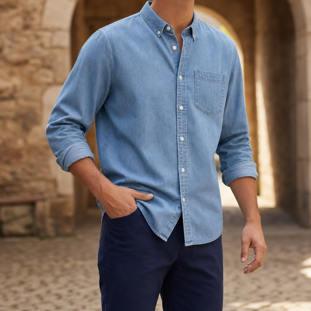 Bilbao Denim Button-Up Shirt in Blue