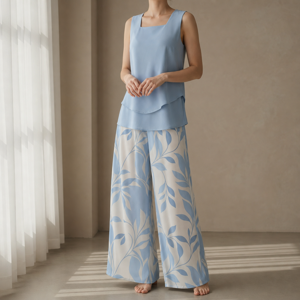 Merida Layered Top Pants Set in Blue