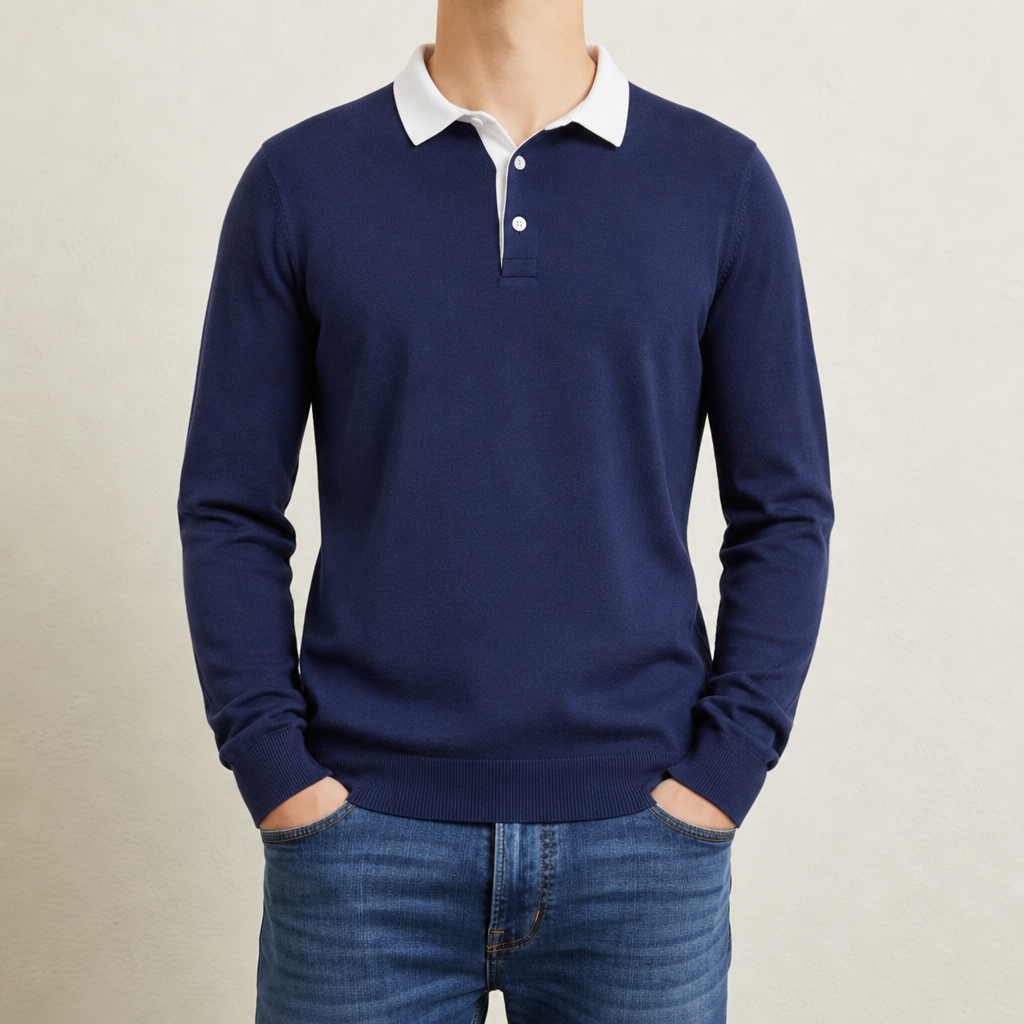 Youri Long Sleeve Polo in Blue