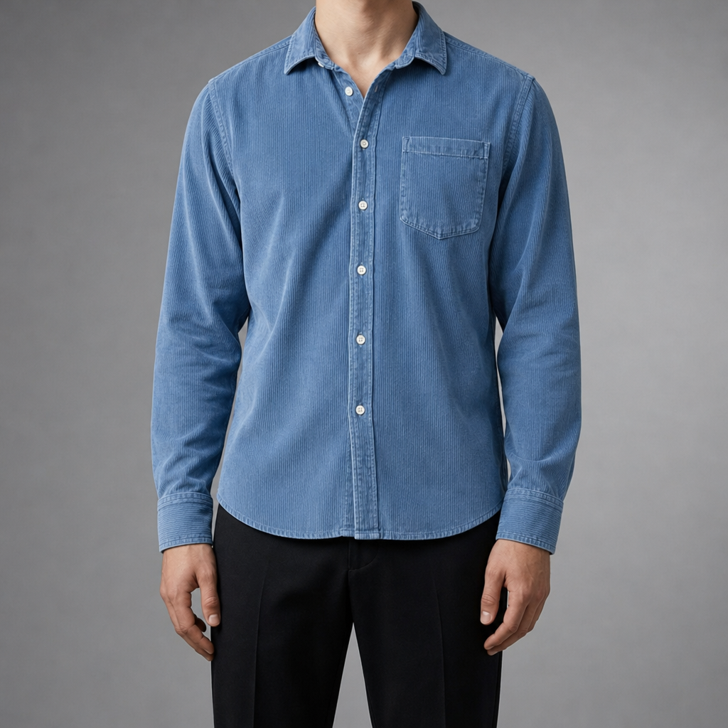 Antiparos Corduroy Button Shirt in Blue
