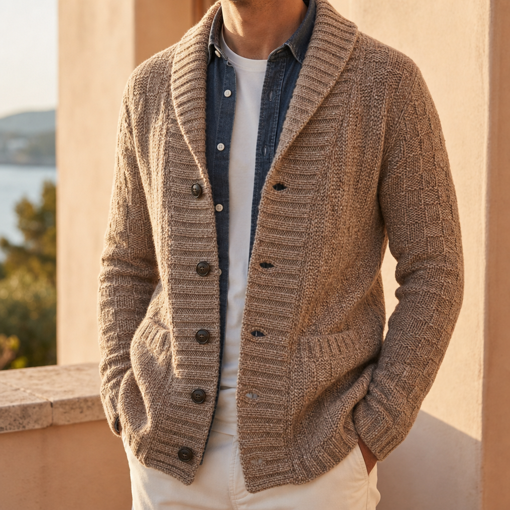 Frigiliana Vintage Lapel Knit Cardigan in Brown