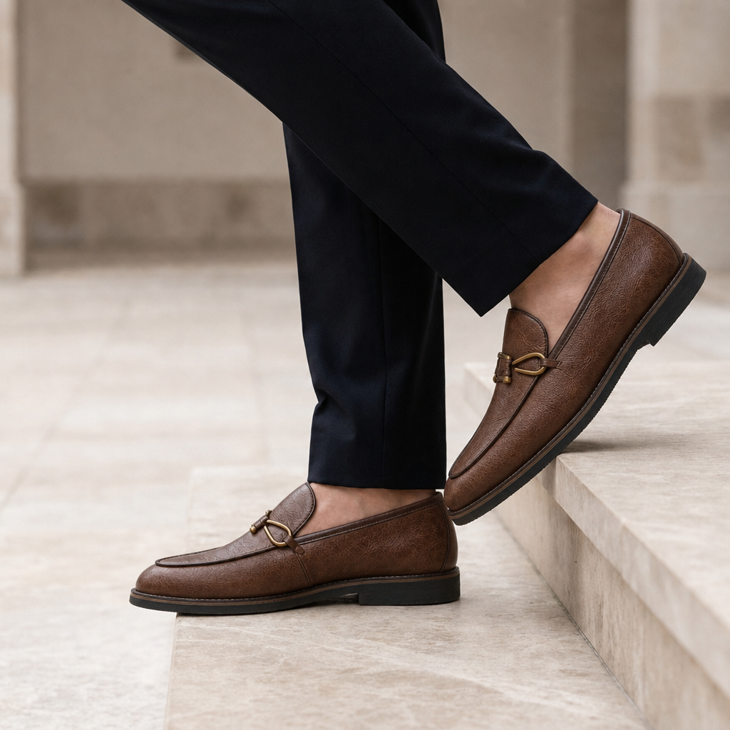 Paxos Brass Hook Leather Loafers in Brown
