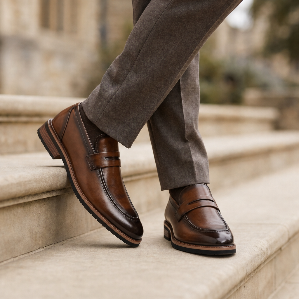 Andros Leather Penny Loafers in Brown