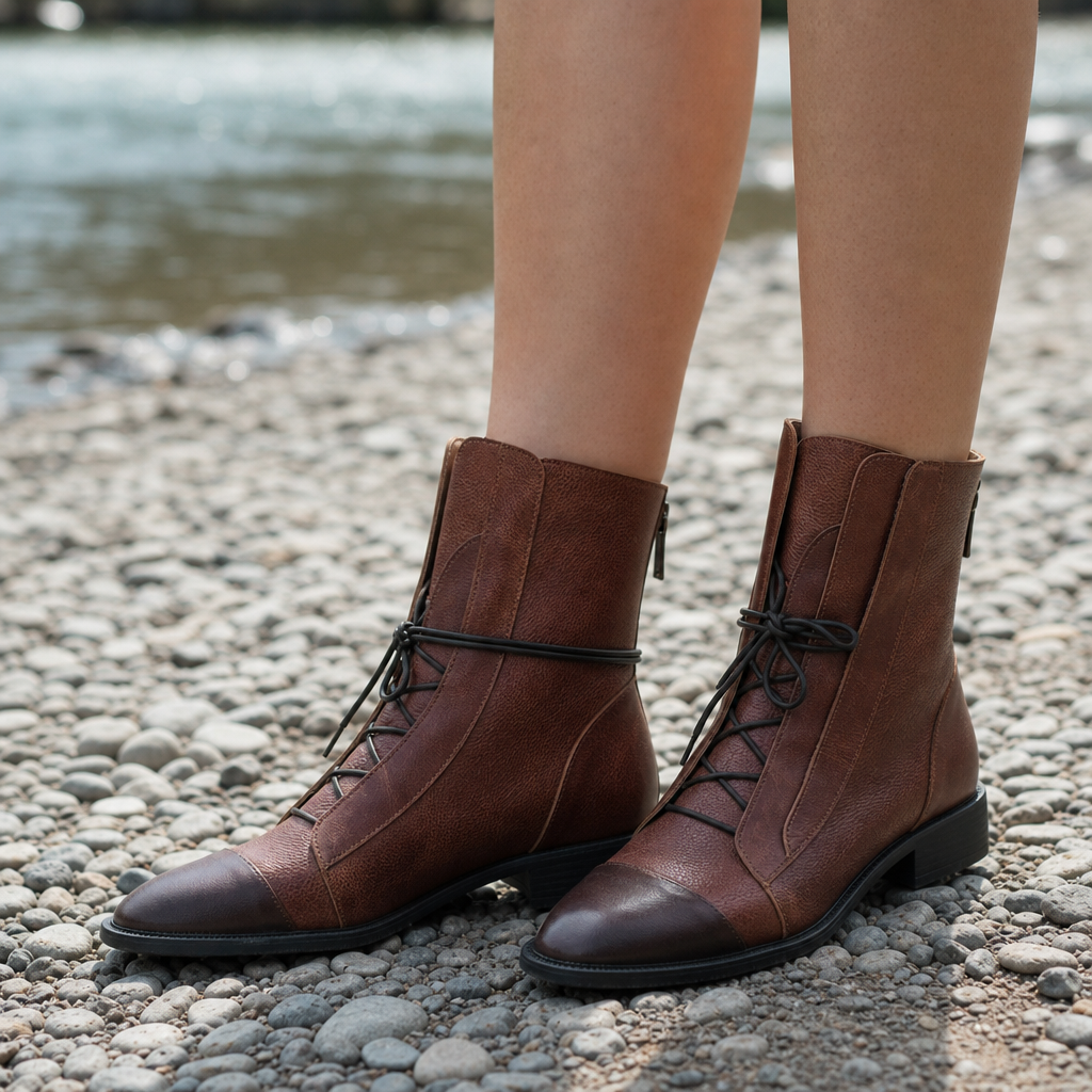 Tavira Vintage Lace-Up Boots in Brown