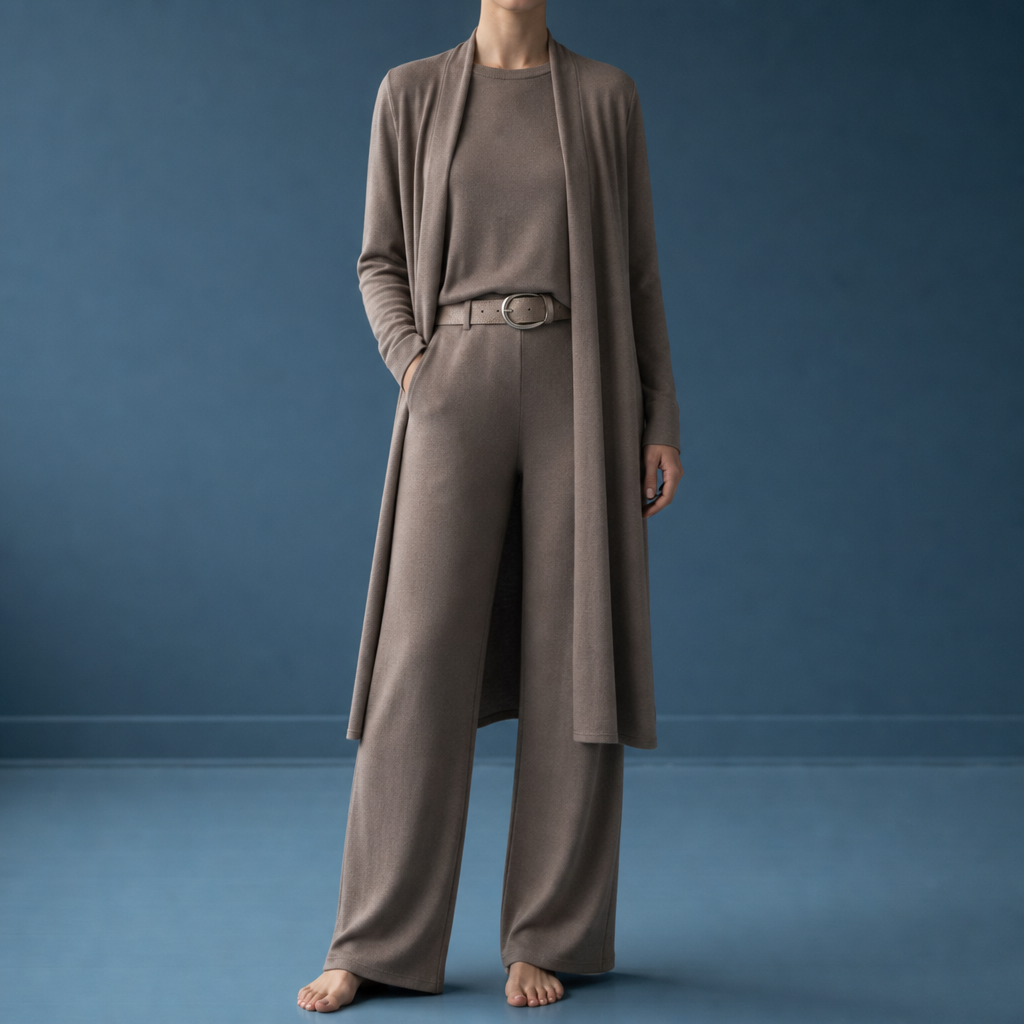 Sete Cardigan Top Pants Set in Brown