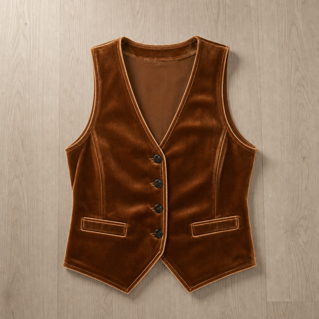 Montpellier Velvet Boho Vest in Brown