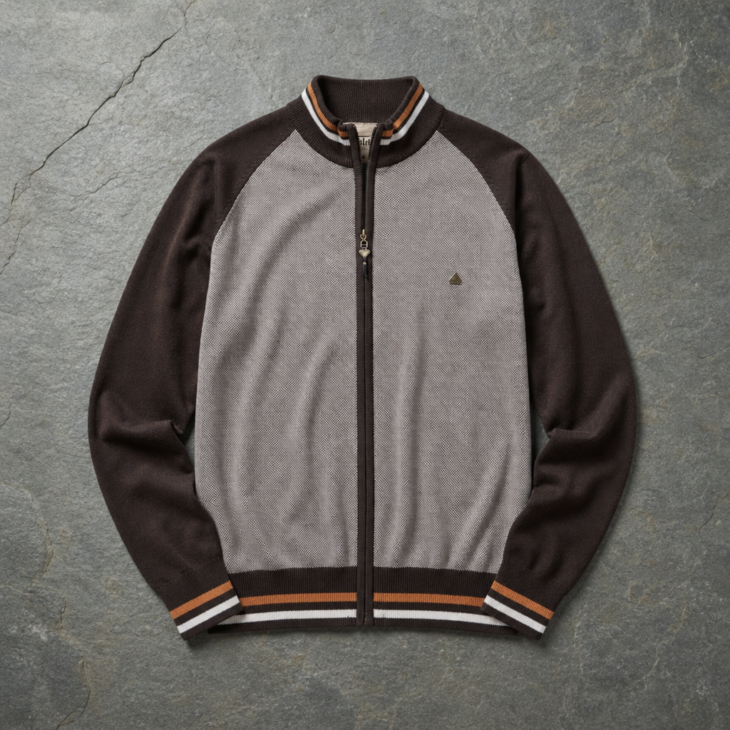 Albufeira Striped Zip-Up Cardigan in Brown