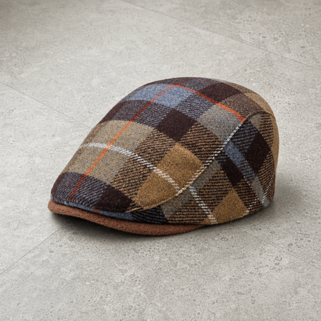 Rabat Tartan Wool Flat Cap in Brown