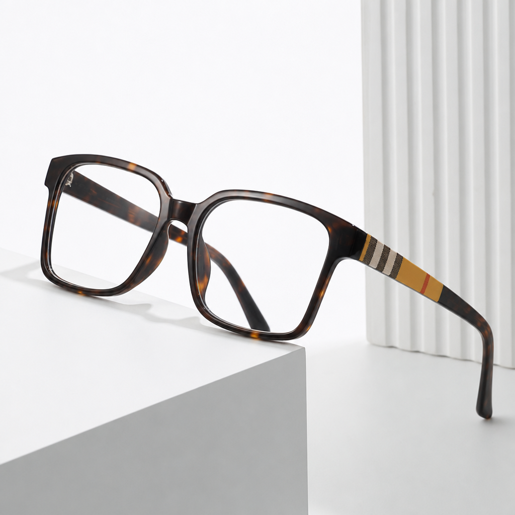 Kalymnos Square Striped Temple Glasses in Brown