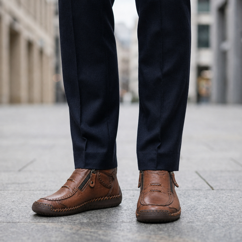 Antibes Whipstitch Leather Ankle Boots in Brown