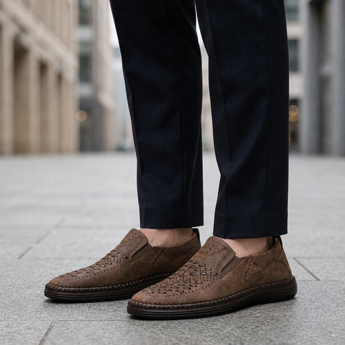 Ajaccio Perforated Leather Loafers in Brown