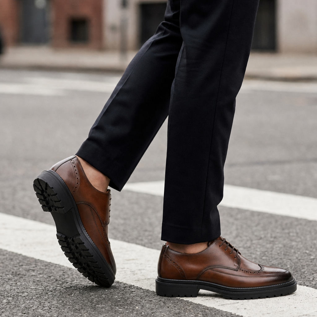 Ostuni Platform Brogue Derby Shoes in Brown