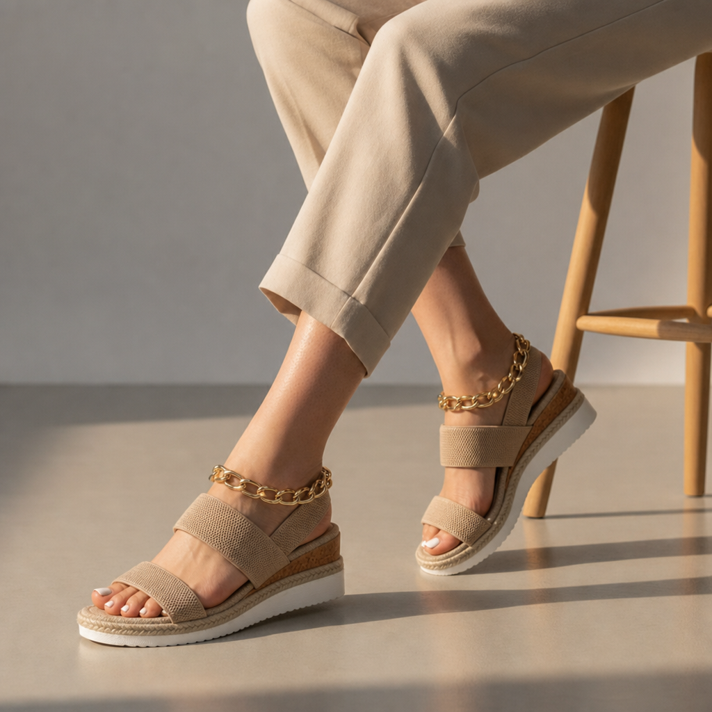 Avignon Chain Strap Platform Sandals in Brown