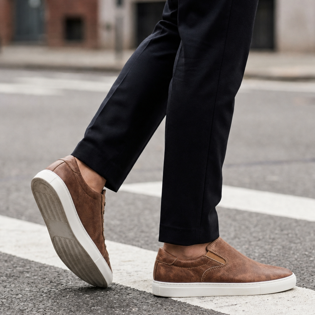 Otranto Casual Leather Slip-Ons in Brown