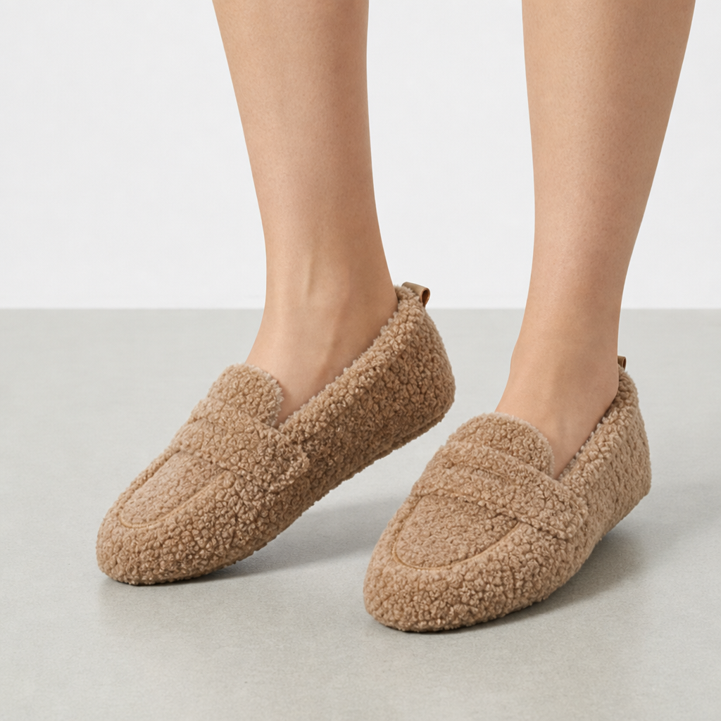 Kos Fluffy Sherpa Loafers in Brown
