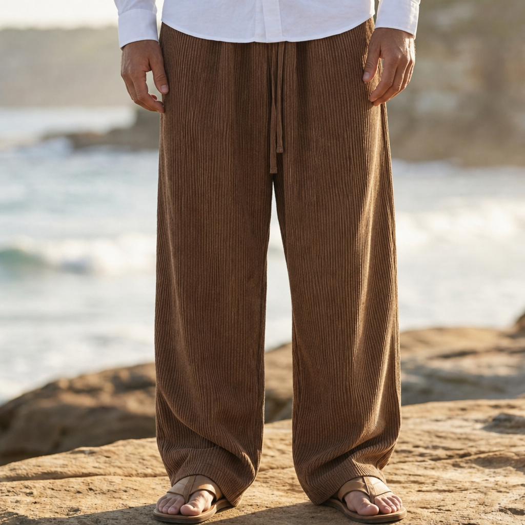 Lucca Wide Leg Corduroy Pants in Brown