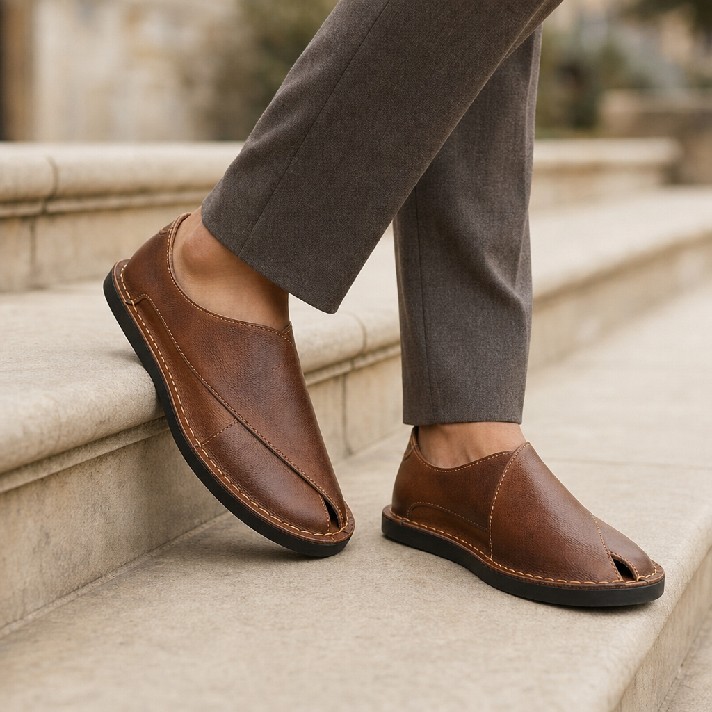 Mantova Leather Slip-On Sandals in Brown